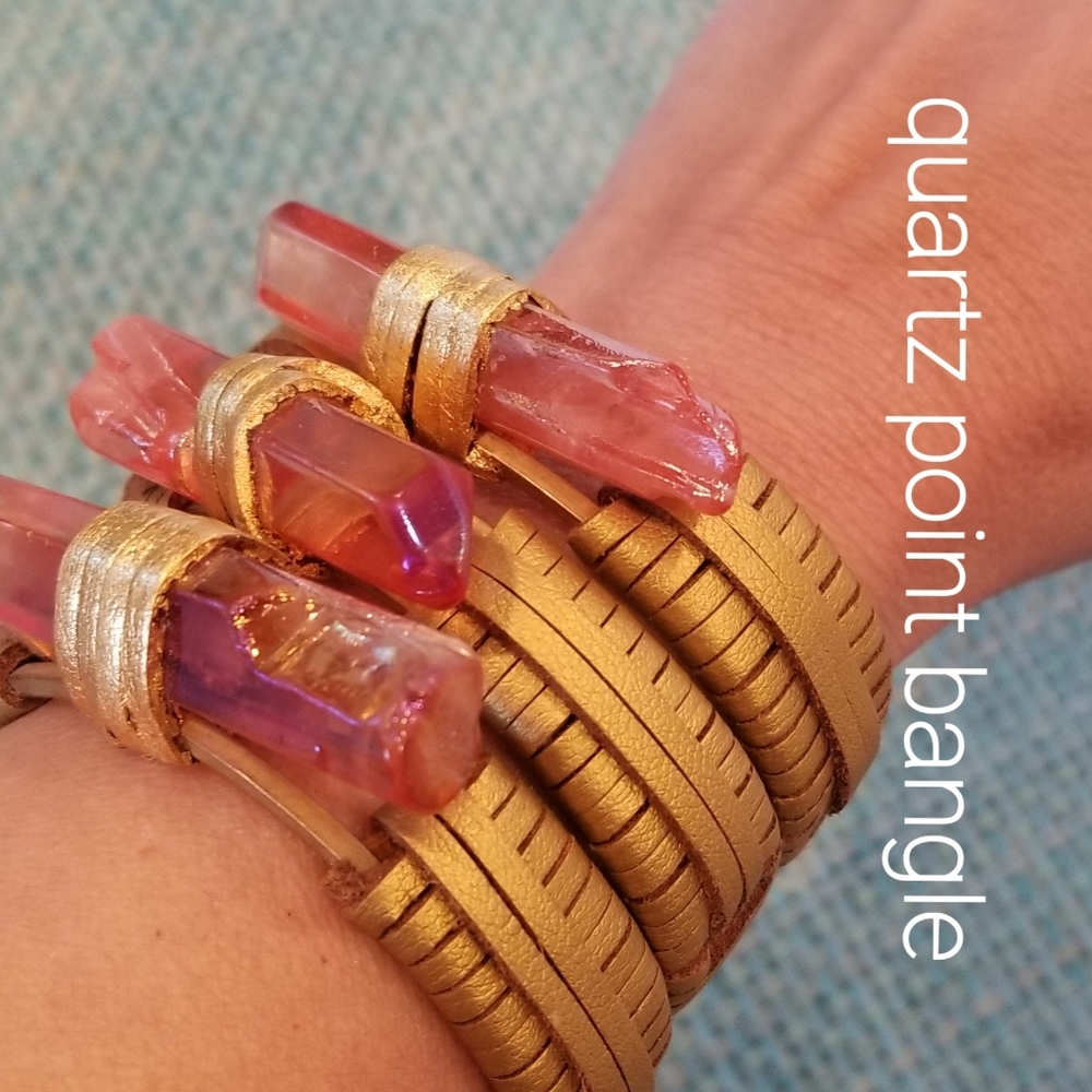 Rainbow Quartz Point Gold Wrapped Bangle - Picture 2 of 8